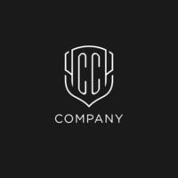Initial CC logo monoline shield icon shape with luxury style vector