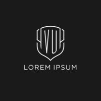 Initial VU logo monoline shield icon shape with luxury style vector