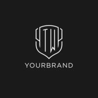 Initial TW logo monoline shield icon shape with luxury style vector