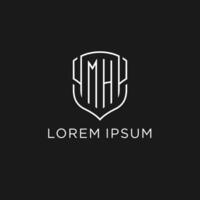 Initial MH logo monoline shield icon shape with luxury style vector