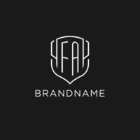Initial FA logo monoline shield icon shape with luxury style vector