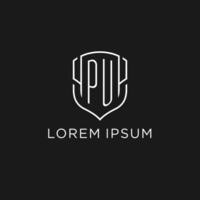 Initial PU logo monoline shield icon shape with luxury style vector