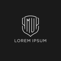 Initial MU logo monoline shield icon shape with luxury style vector