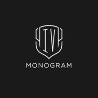 Initial IV logo monoline shield icon shape with luxury style vector
