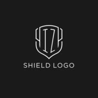 Initial IZ logo monoline shield icon shape with luxury style vector