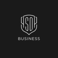 Initial SO logo monoline shield icon shape with luxury style vector