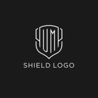 Initial UM logo monoline shield icon shape with luxury style vector