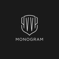 Initial VV logo monoline shield icon shape with luxury style vector