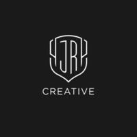 Initial JR logo monoline shield icon shape with luxury style vector