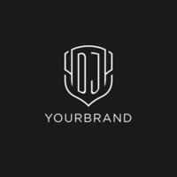 Initial DJ logo monoline shield icon shape with luxury style vector