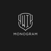 Initial WI logo monoline shield icon shape with luxury style vector