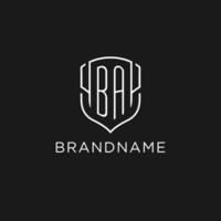 Initial BA logo monoline shield icon shape with luxury style vector