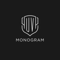 Initial UV logo monoline shield icon shape with luxury style vector