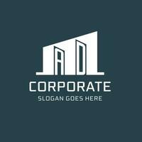 Initial AD logo for real estate with simple building icon design ideas vector