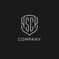 Initial SC logo monoline shield icon shape with luxury style vector