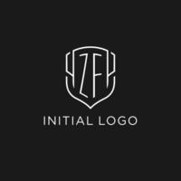 Initial ZF logo monoline shield icon shape with luxury style vector