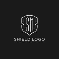 Initial SM logo monoline shield icon shape with luxury style vector
