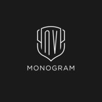 Initial NV logo monoline shield icon shape with luxury style vector