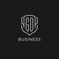 Initial GO logo monoline shield icon shape with luxury style vector