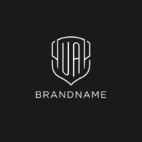 Initial UA logo monoline shield icon shape with luxury style vector