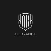 Initial AK logo monoline shield icon shape with luxury style vector