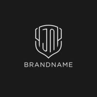 Initial JN logo monoline shield icon shape with luxury style vector