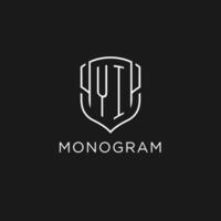 Initial YI logo monoline shield icon shape with luxury style vector