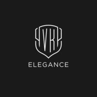 Initial VK logo monoline shield icon shape with luxury style vector