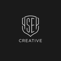 Initial SE logo monoline shield icon shape with luxury style vector