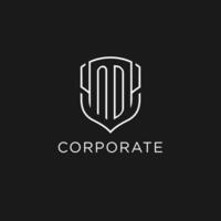 Initial ND logo monoline shield icon shape with luxury style vector