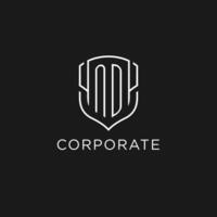 Initial ND logo monoline shield icon shape with luxury style vector