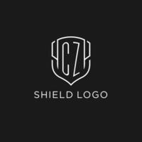 Initial CZ logo monoline shield icon shape with luxury style vector