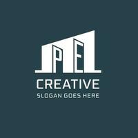 Initial PE logo for real estate with simple building icon design ideas vector