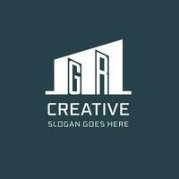 Initial GR logo for real estate with simple building icon design ideas vector