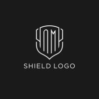 Initial NM logo monoline shield icon shape with luxury style vector