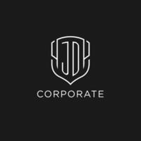 Initial JD logo monoline shield icon shape with luxury style vector