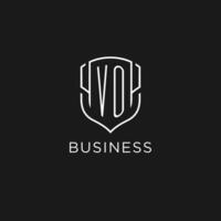 Initial VO logo monoline shield icon shape with luxury style vector