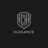 Initial CX logo monoline shield icon shape with luxury style vector
