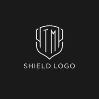 Initial TM logo monoline shield icon shape with luxury style vector