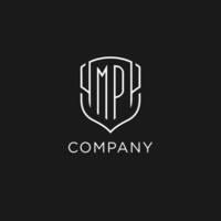 Initial MP logo monoline shield icon shape with luxury style vector