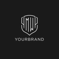 Initial MW logo monoline shield icon shape with luxury style vector