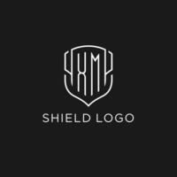 Initial XM logo monoline shield icon shape with luxury style vector