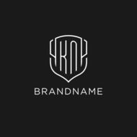 Initial KN logo monoline shield icon shape with luxury style vector