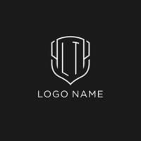 Initial LT logo monoline shield icon shape with luxury style vector
