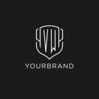 Initial VW logo monoline shield icon shape with luxury style vector