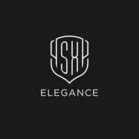 Initial SX logo monoline shield icon shape with luxury style vector