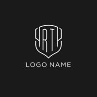 Initial RT logo monoline shield icon shape with luxury style vector