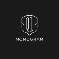 Initial QI logo monoline shield icon shape with luxury style vector