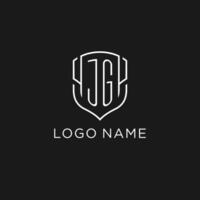 Initial JG logo monoline shield icon shape with luxury style vector