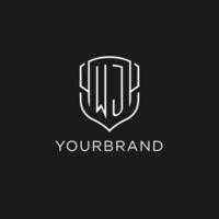 Initial WJ logo monoline shield icon shape with luxury style vector